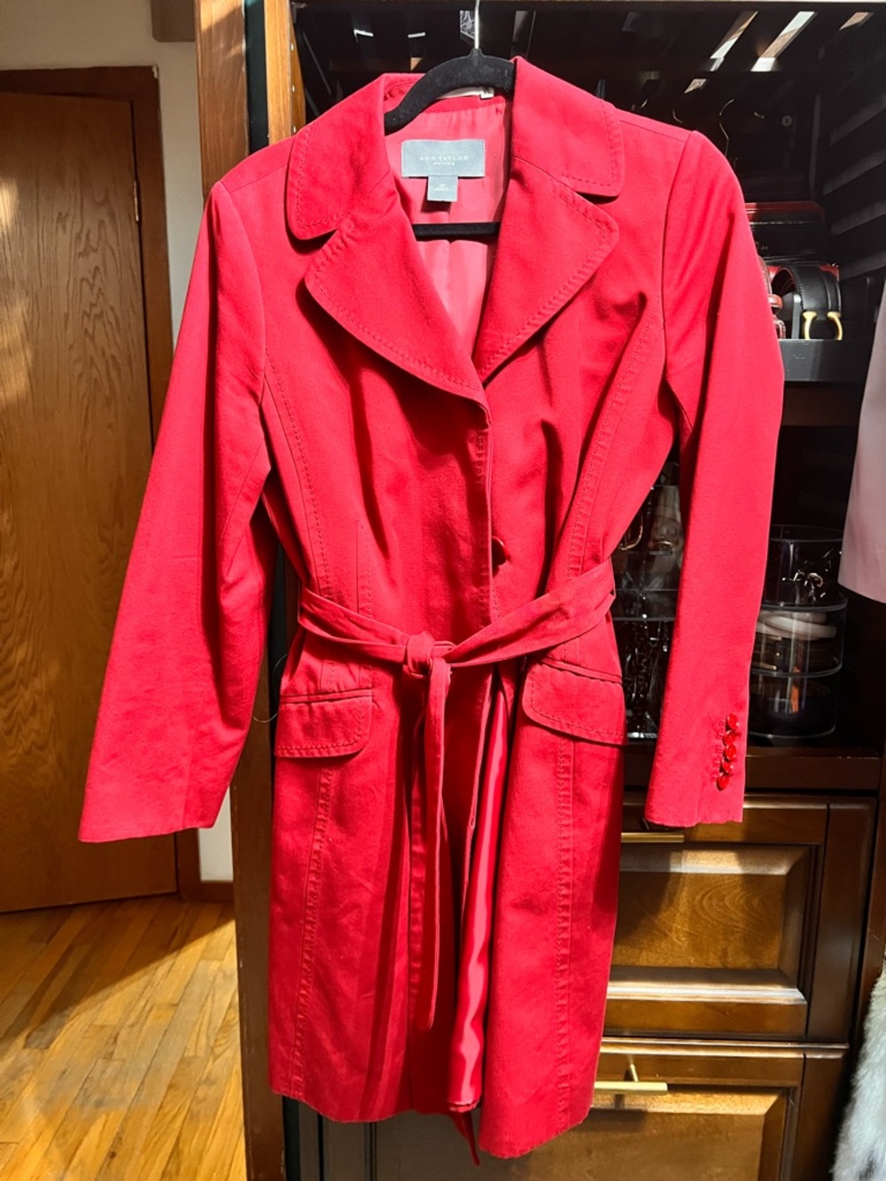 Ann Taylor Red Notched Collar trench Coat